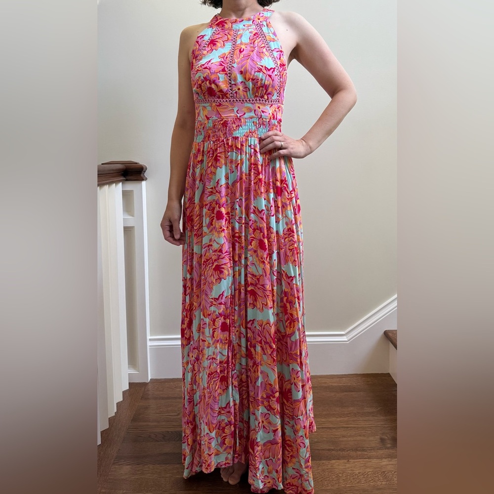 ABEL THE LABEL Anthropologie Floral Maxi Dress Soft Comfy‎ Summer Colorful XS